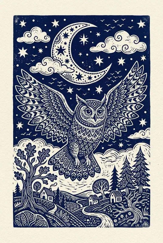 Folk Linocut Story Art