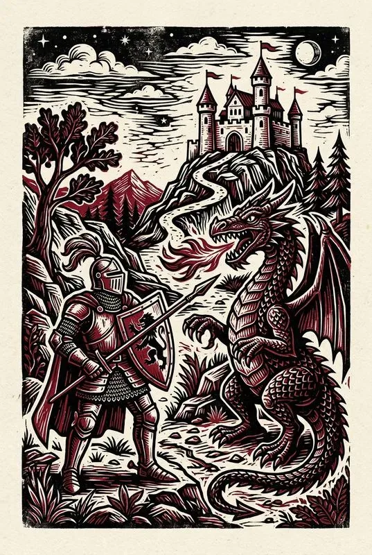 Folk Linocut Story Art