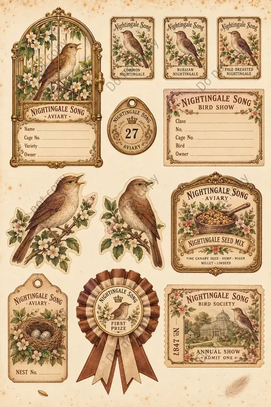 Songbird Aviary Ephemera Sheets