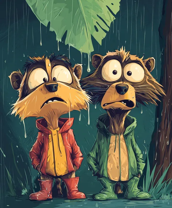 Cozy Animal Illustrations In The Rain