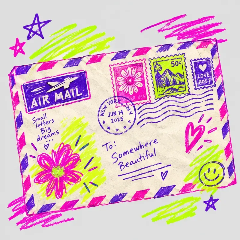 Neon Snail Mail Collage Cliparts