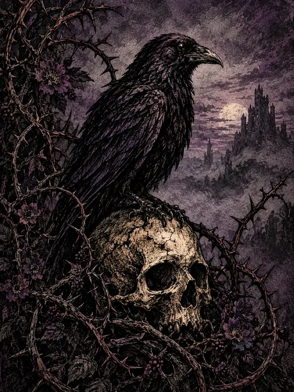Dark Fantasy Vintage Woodcut Ink Art