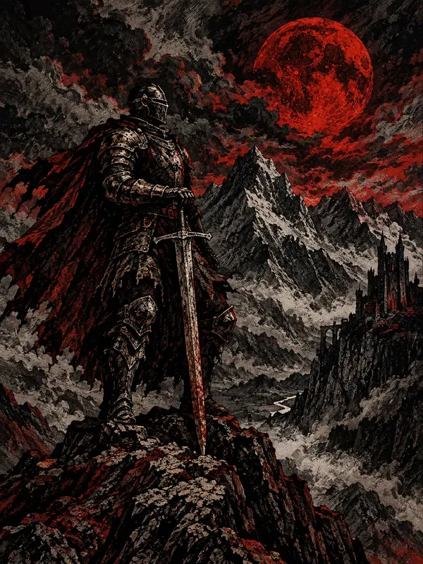 Dark Fantasy Vintage Woodcut Ink Art