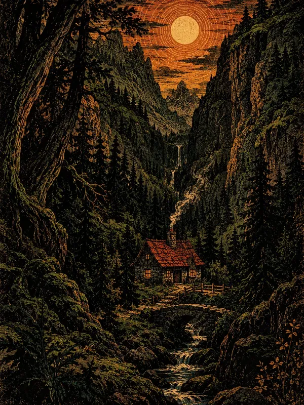 Dark Fantasy Vintage Woodcut Ink Art