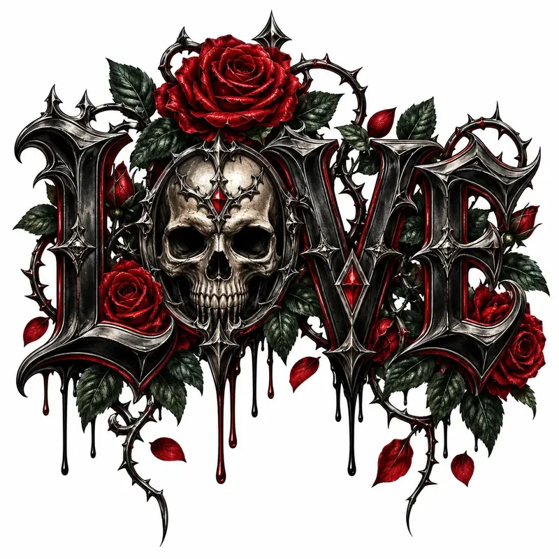 Gothic Skull Rose Words Dark Tattoos
