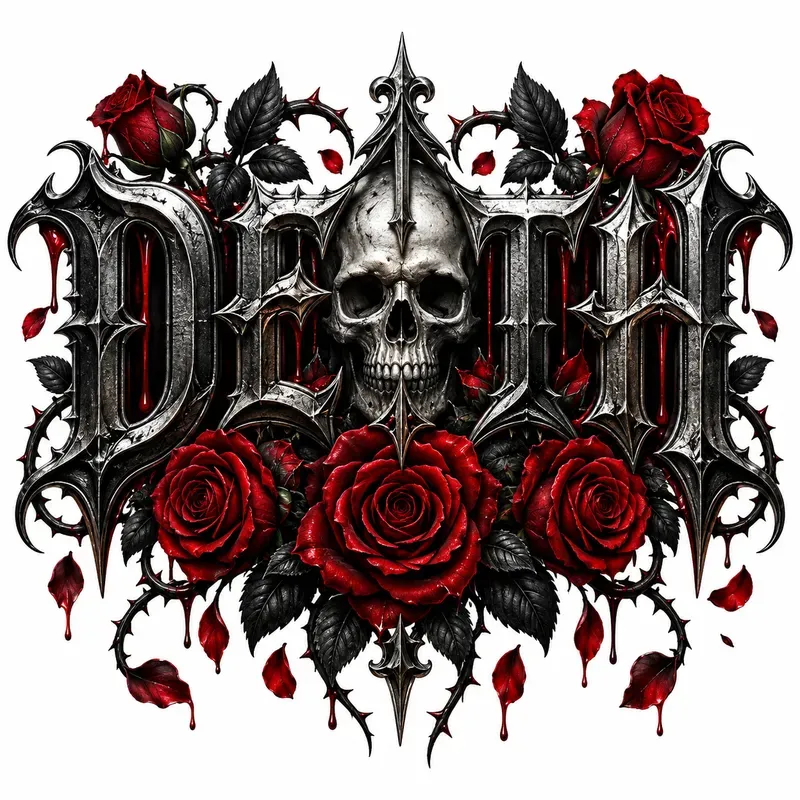 Gothic Skull Rose Words Dark Tattoos