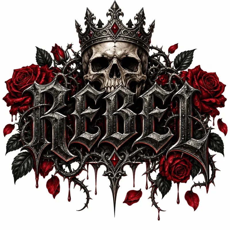 Gothic Skull Rose Words Dark Tattoos