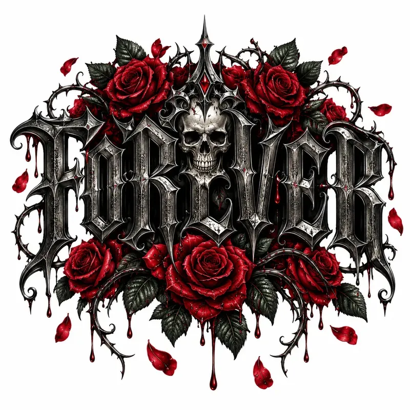 Gothic Skull Rose Words Dark Tattoos