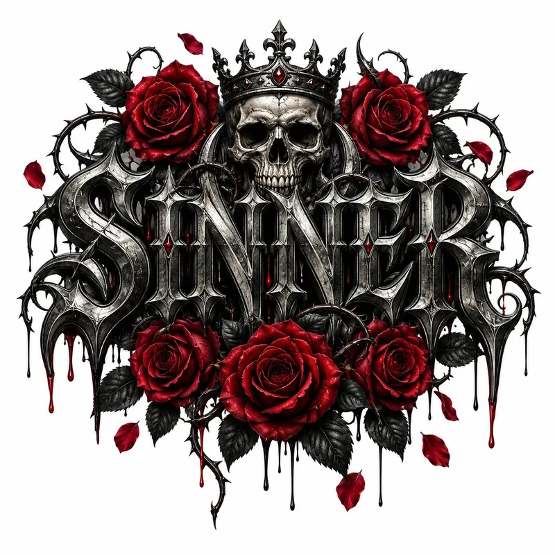 Gothic Skull Rose Words Dark Tattoos