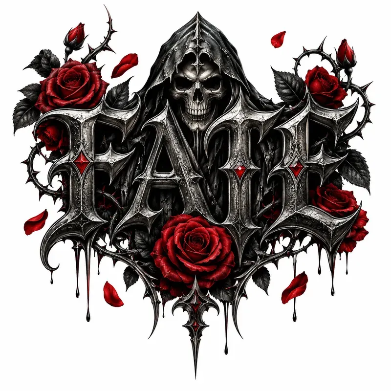Gothic Skull Rose Words Dark Tattoos