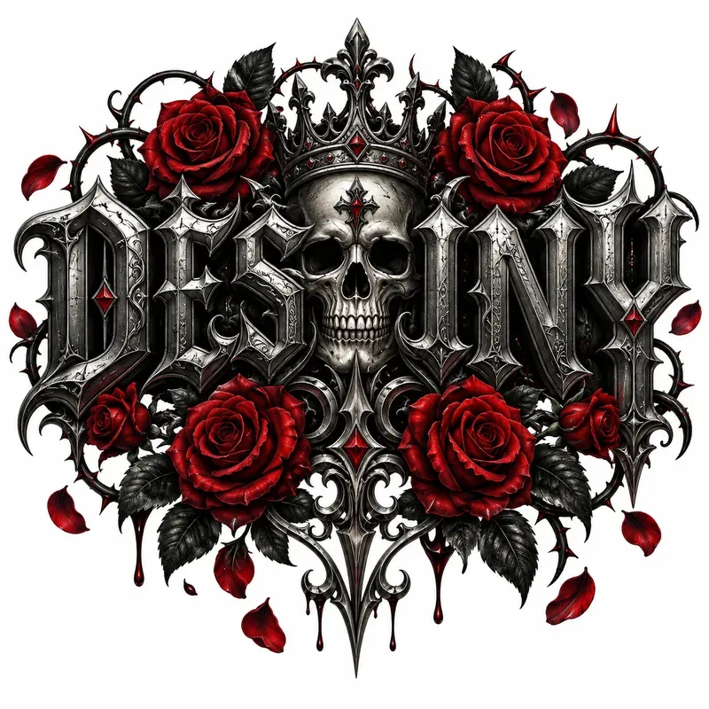 Gothic Skull Rose Words Dark Tattoos