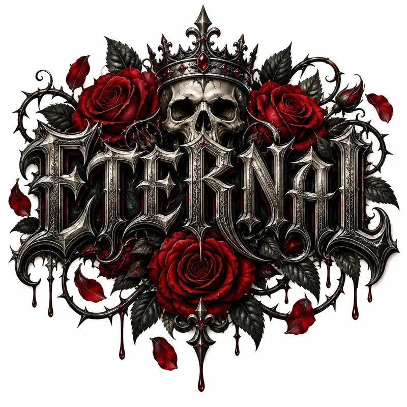 Gothic Skull Rose Words Dark Tattoos