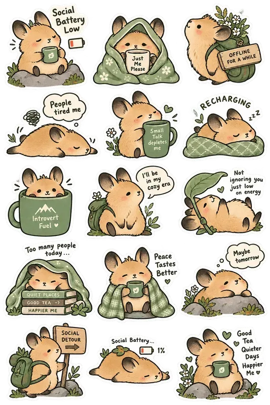 Introvert Mood Animal Sticker Sheets