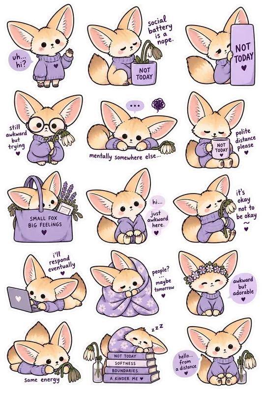 Introvert Mood Animal Sticker Sheets