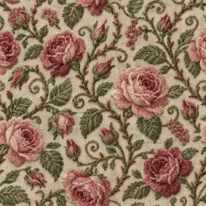 Crewel Embroidery Seamless Tiles