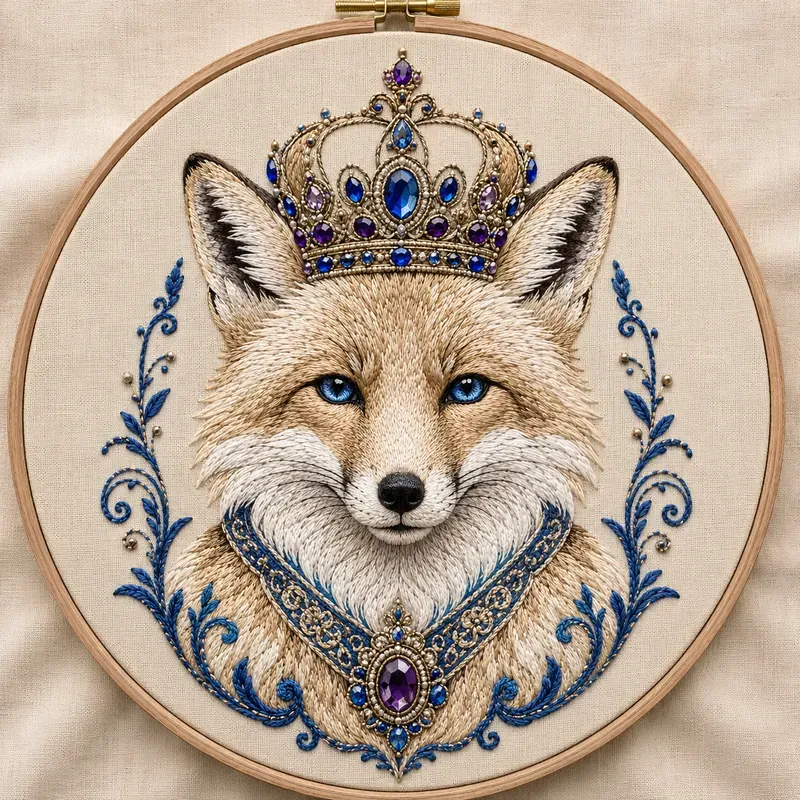 Royal Crowned Embroidery Animals Art