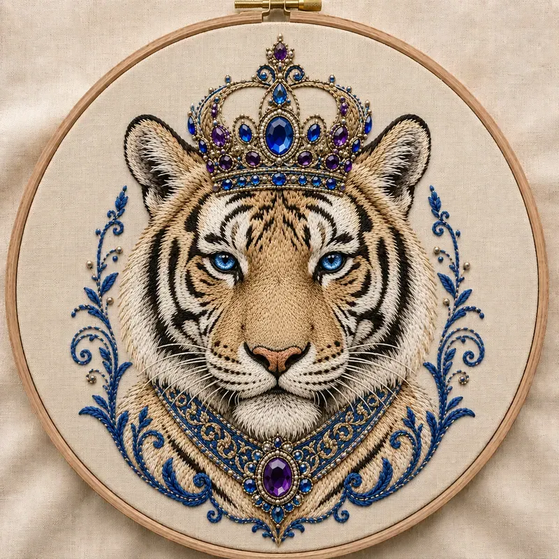 Royal Crowned Embroidery Animals Art