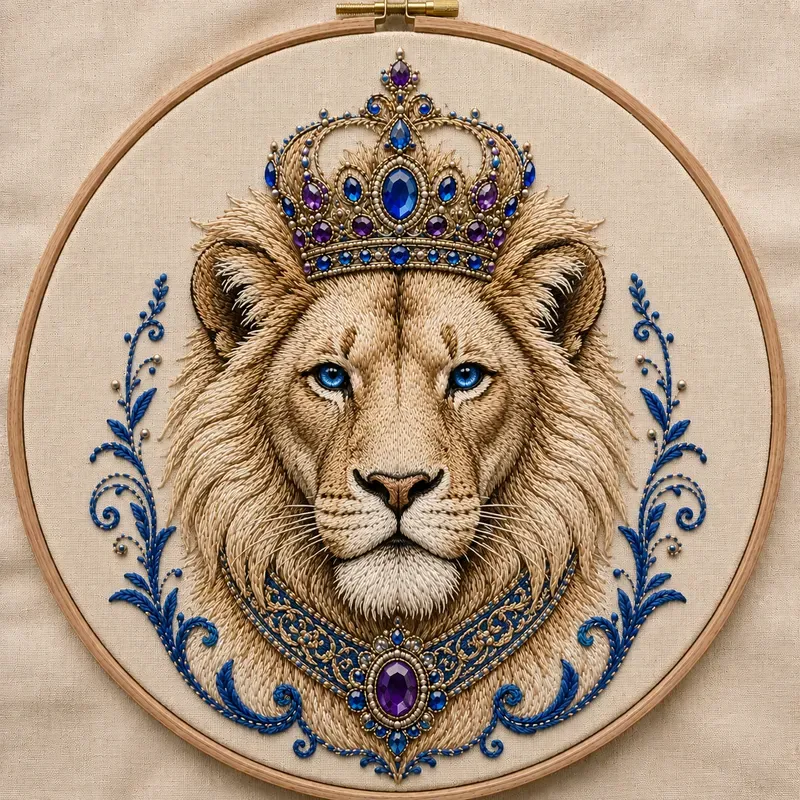 Royal Crowned Embroidery Animals Art
