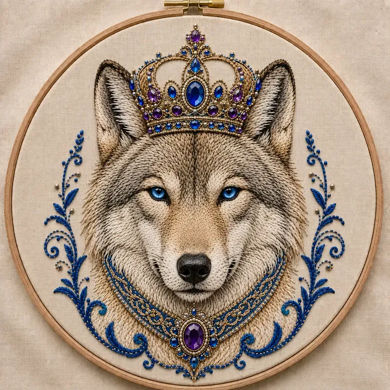 Royal Crowned Embroidery Animals Art