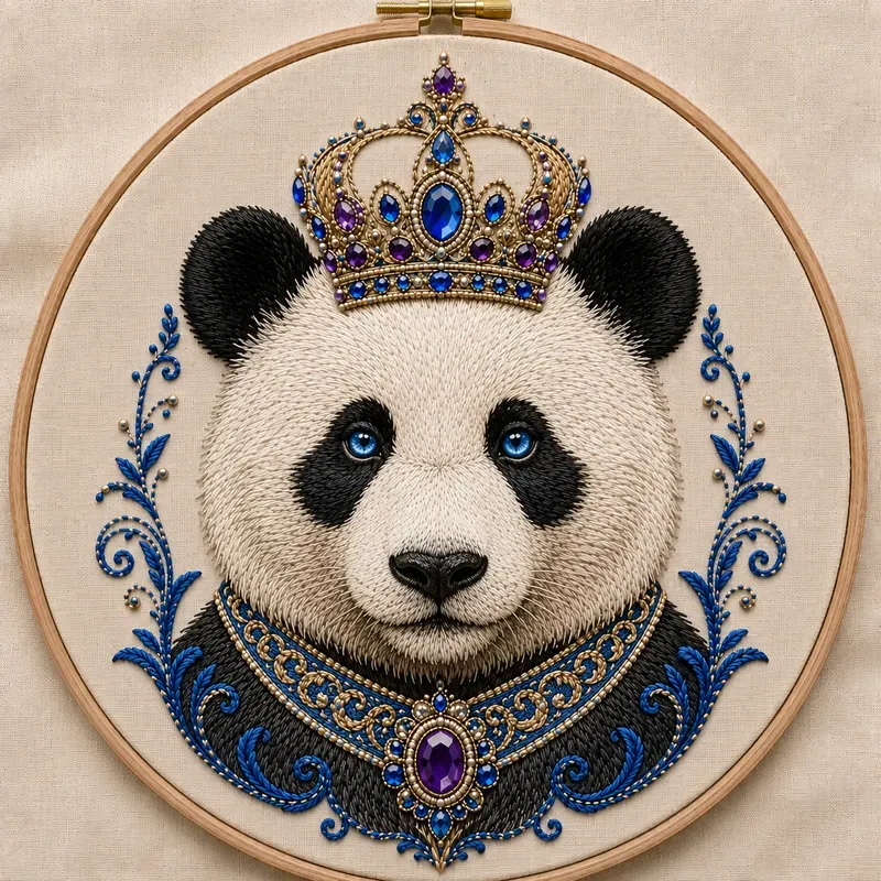 Royal Crowned Embroidery Animals Art