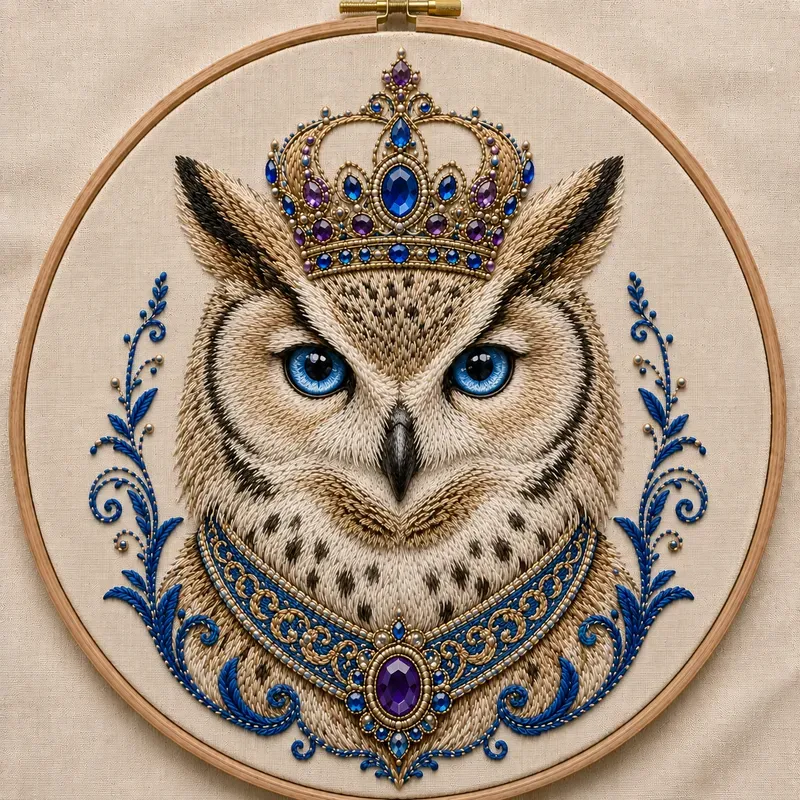 Royal Crowned Embroidery Animals Art