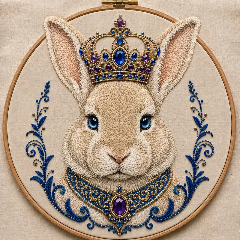 Royal Crowned Embroidery Animals Art