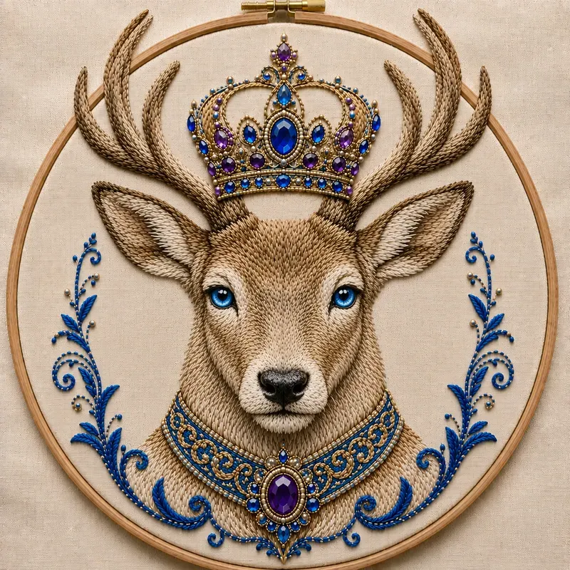 Royal Crowned Embroidery Animals Art