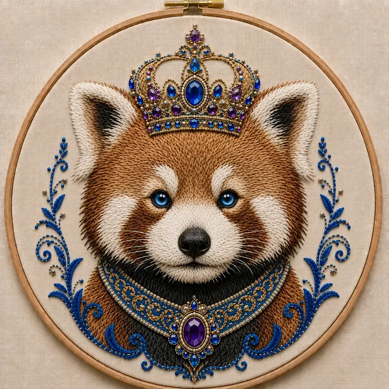 Royal Crowned Embroidery Animals Art