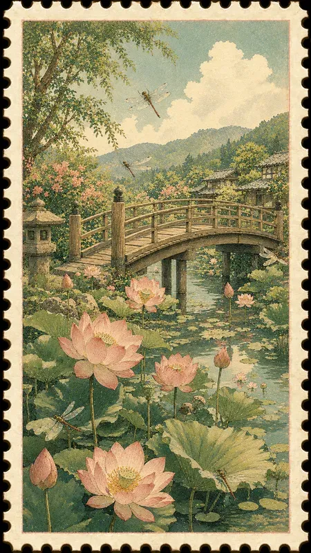 Japanese Countryside Summer Art Stamps
