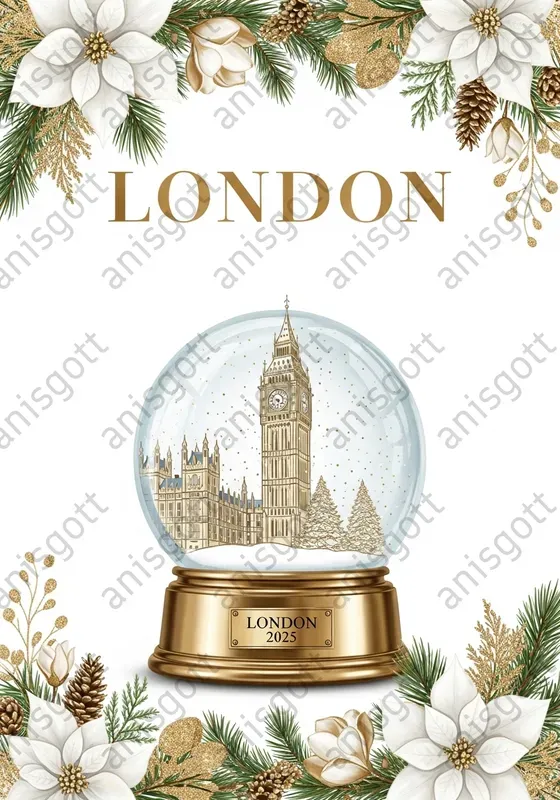 Golden Christmas Globe Travel Posters