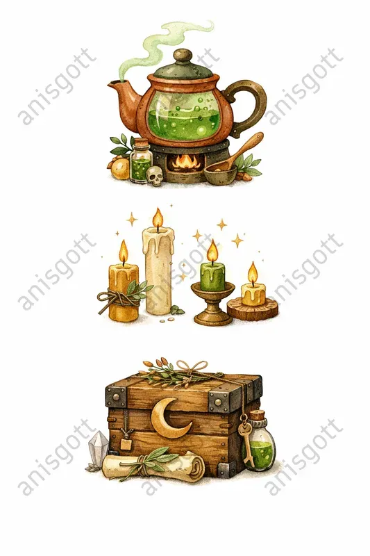 Cozy Witch Cottage Clipart Designs