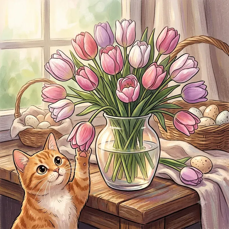 Cottagecore Cat Painter Flowers
