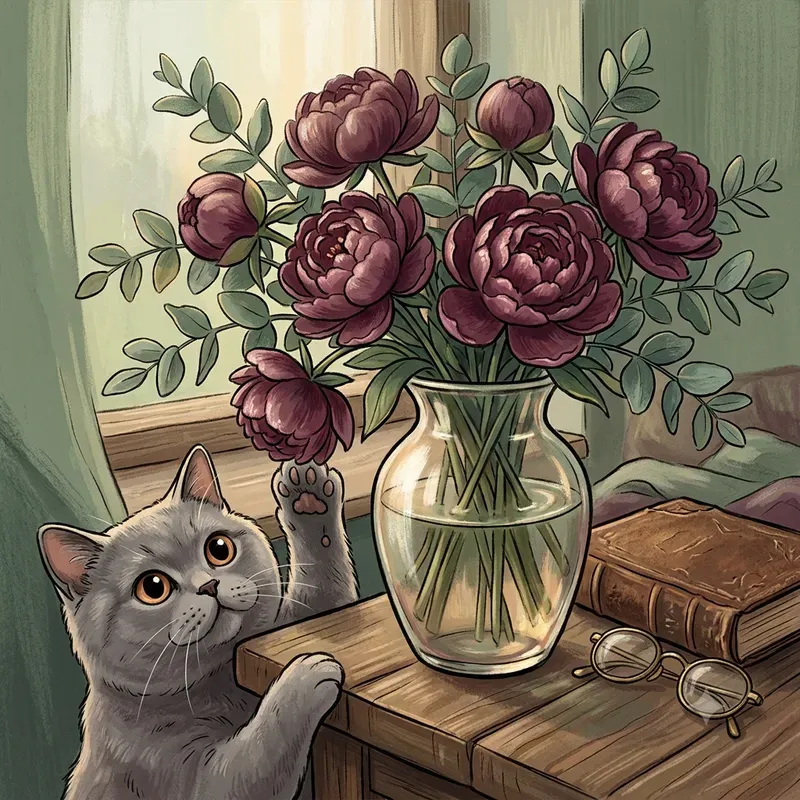 Cottagecore Cat Painter Flowers