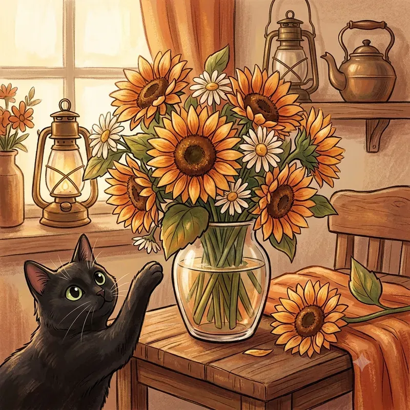Cottagecore Cat Painter Flowers