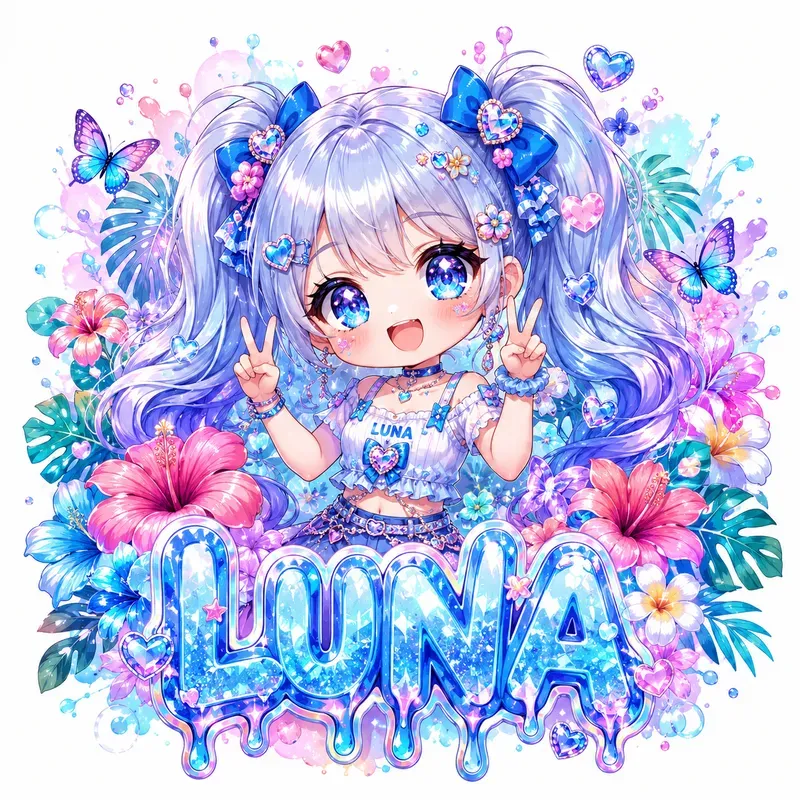 Cute Chibi Girl Floral Name Art