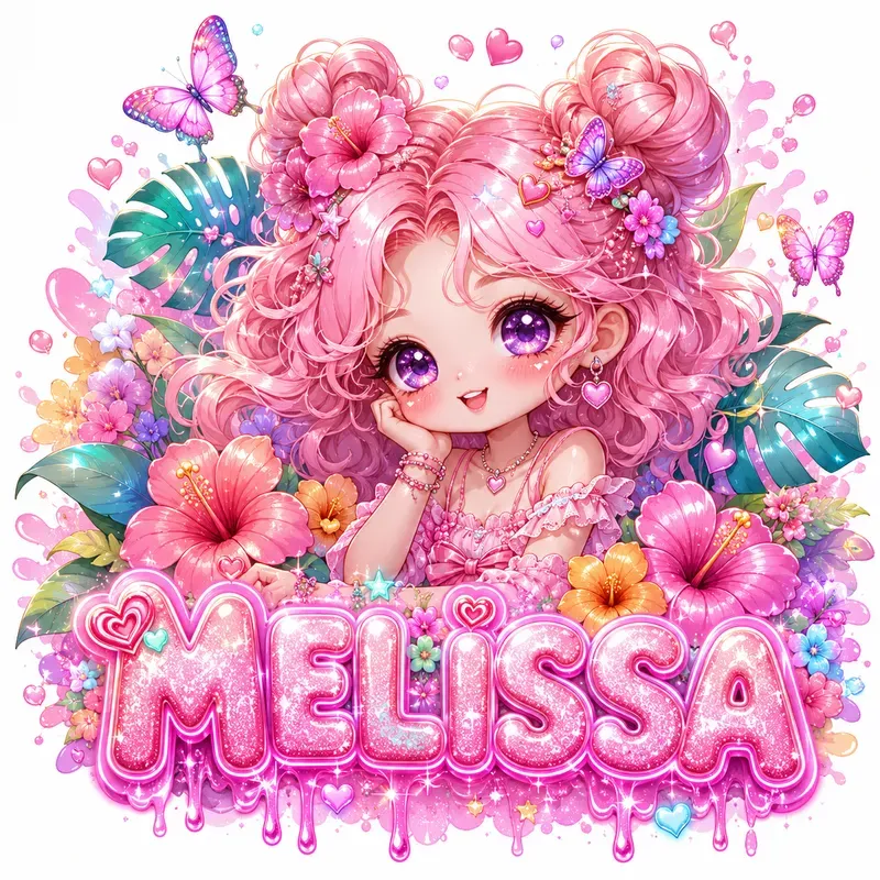 Cute Chibi Girl Floral Name Art