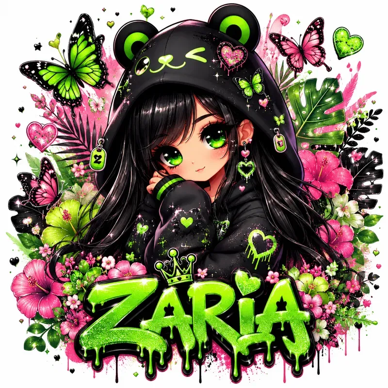 Cute Chibi Girl Floral Name Art