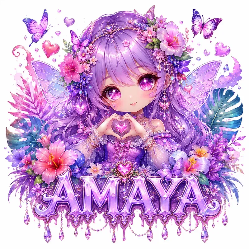 Cute Chibi Girl Floral Name Art