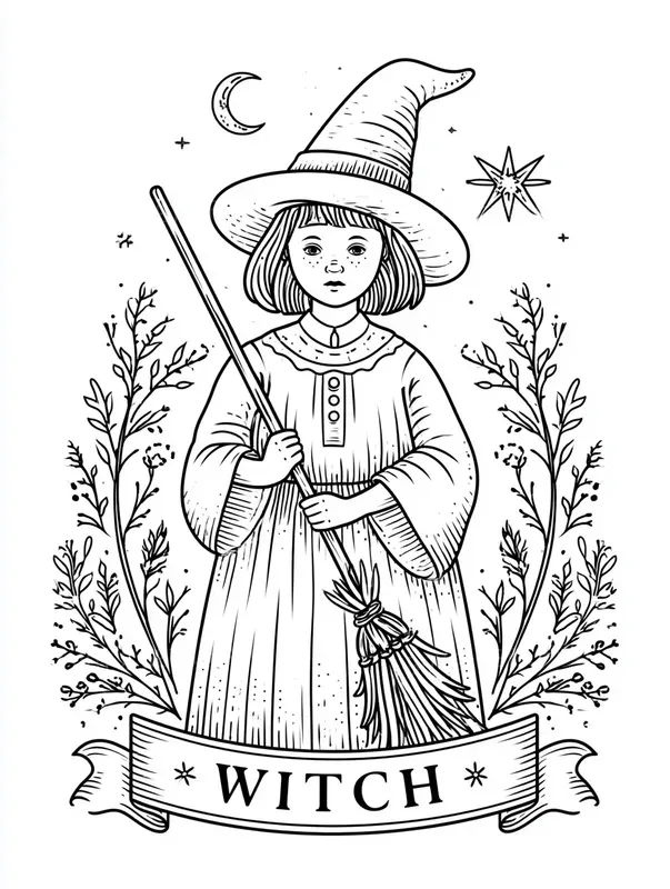 Witchy Cottagecore Line Art Clipart