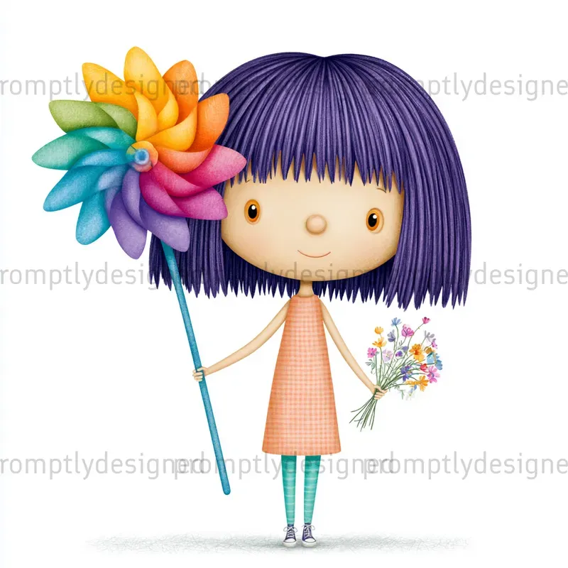 Playful Cartoon Girl Art