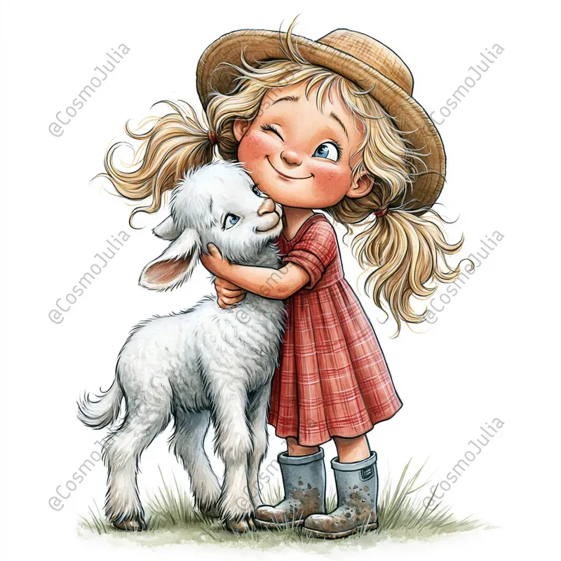 Farm Friends Cartoon Girl Clipart
