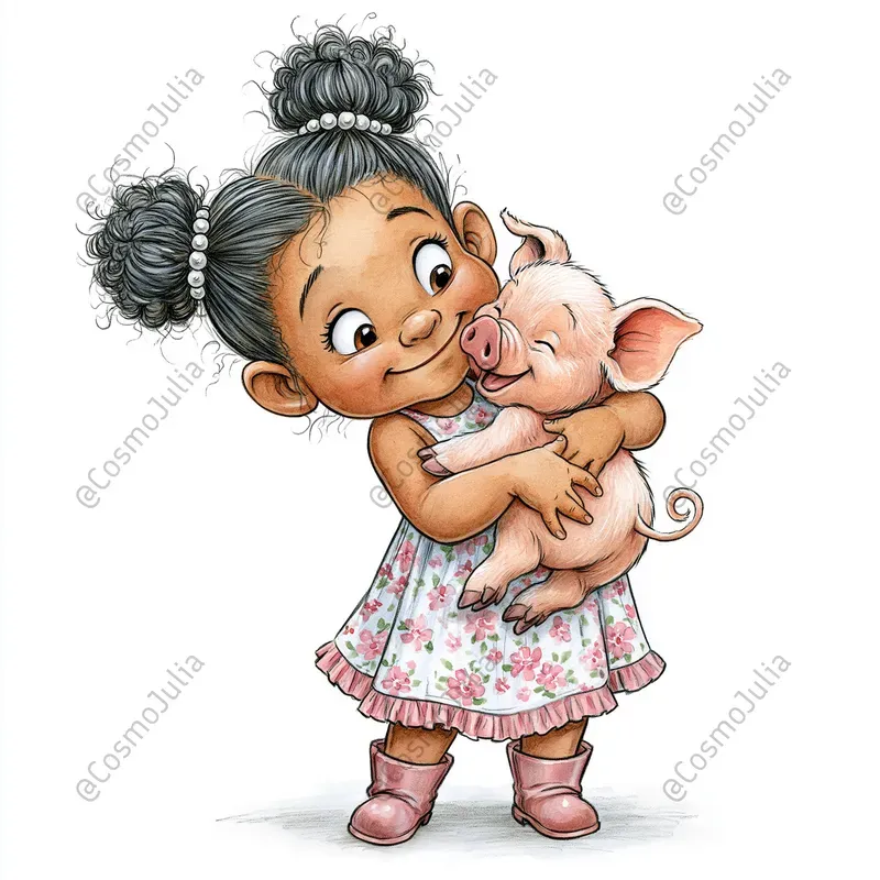 Farm Friends Cartoon Girl Clipart