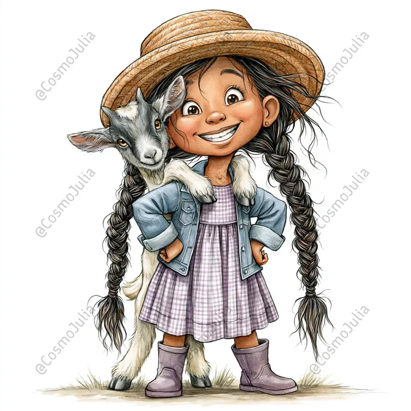 Farm Friends Cartoon Girl Clipart