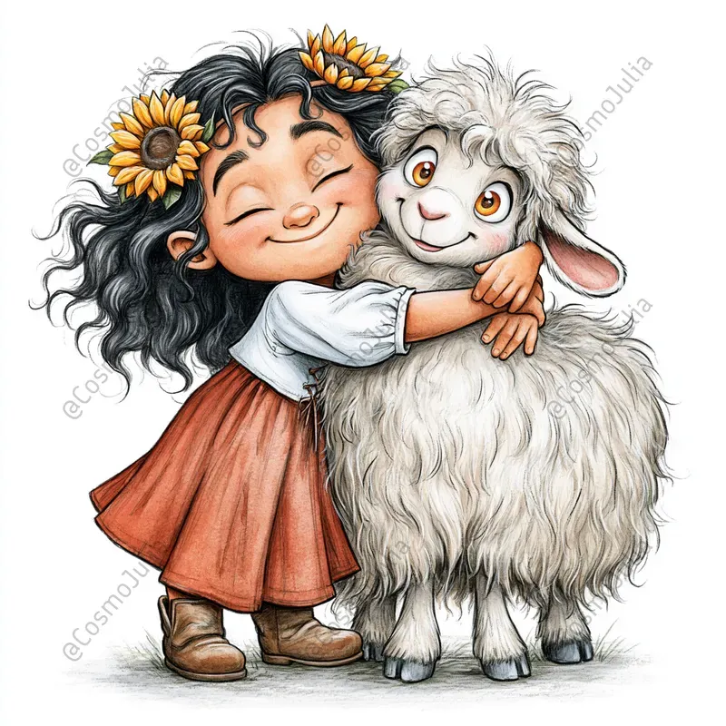 Farm Friends Cartoon Girl Clipart