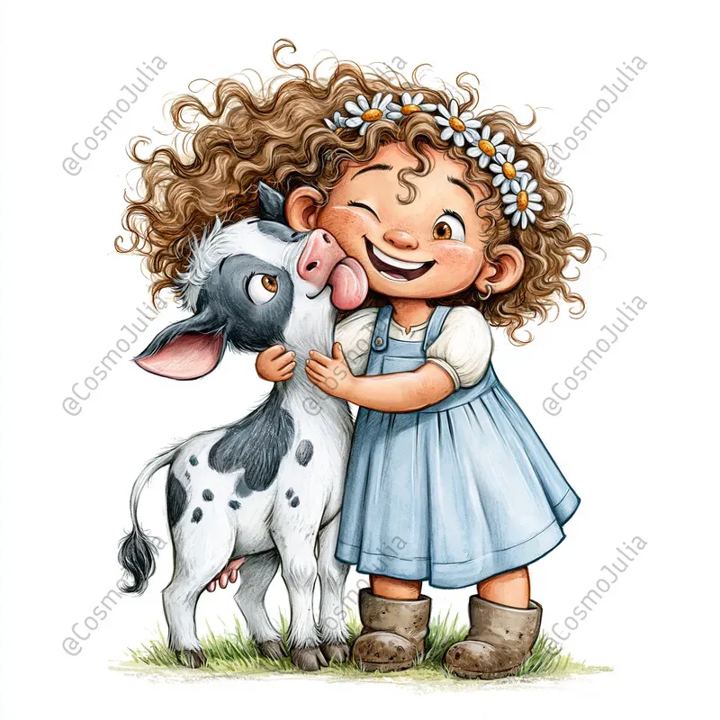 Farm Friends Cartoon Girl Clipart
