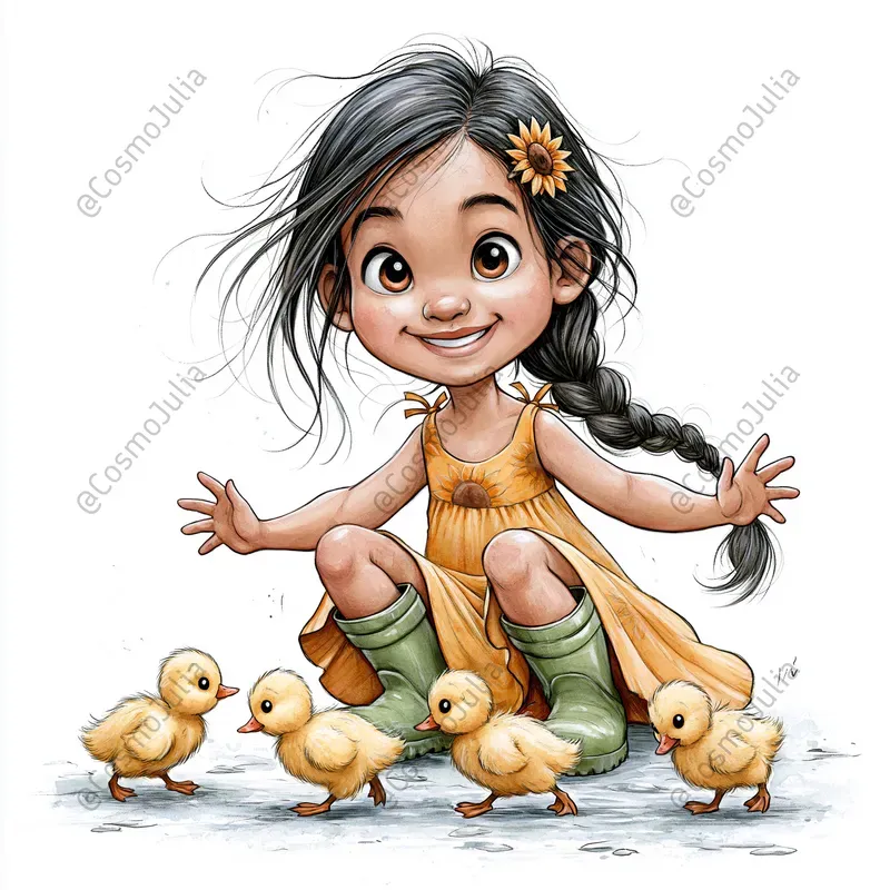 Farm Friends Cartoon Girl Clipart