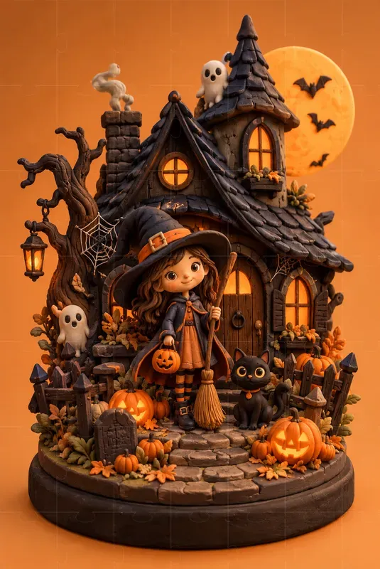 3D Claymorphic Halloween Dioramas