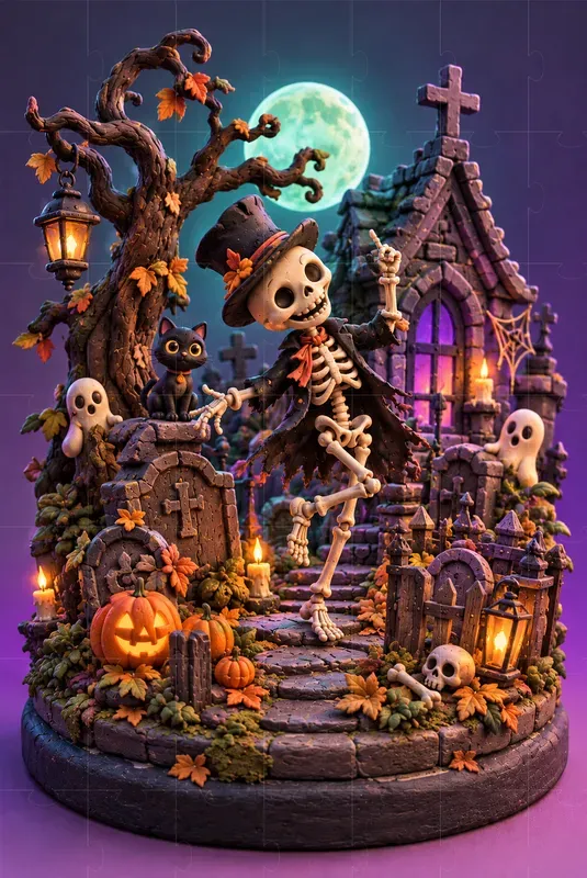 3D Claymorphic Halloween Dioramas