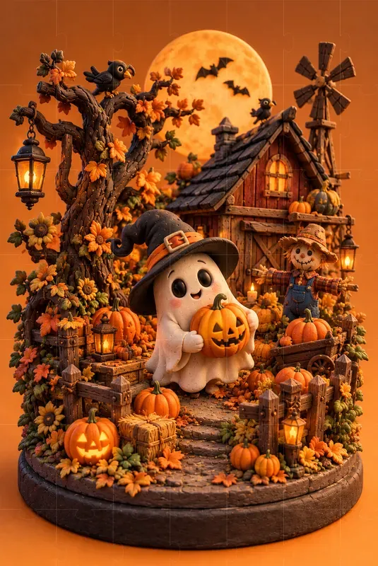 3D Claymorphic Halloween Dioramas