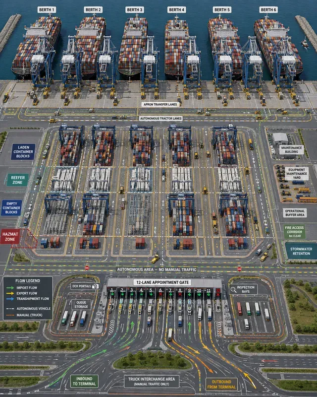 Container Port Terminal Gate Flows